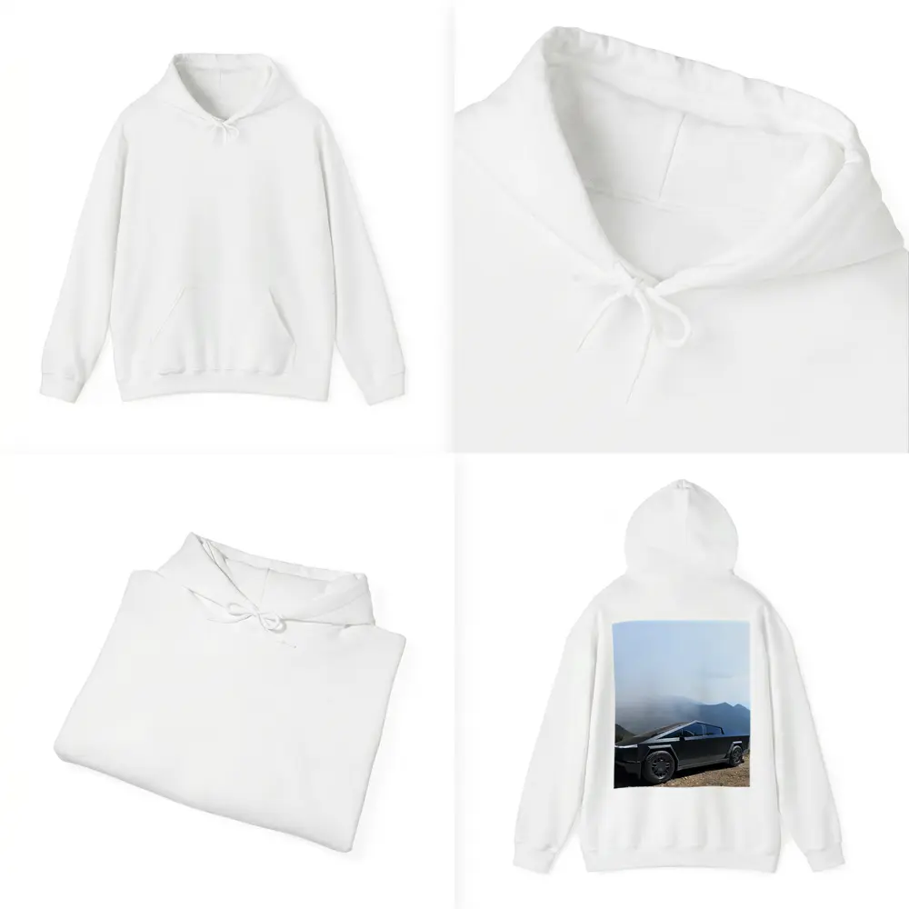 Tesla Cybertruck Black Mountain Misty Backdrop – Hoodies