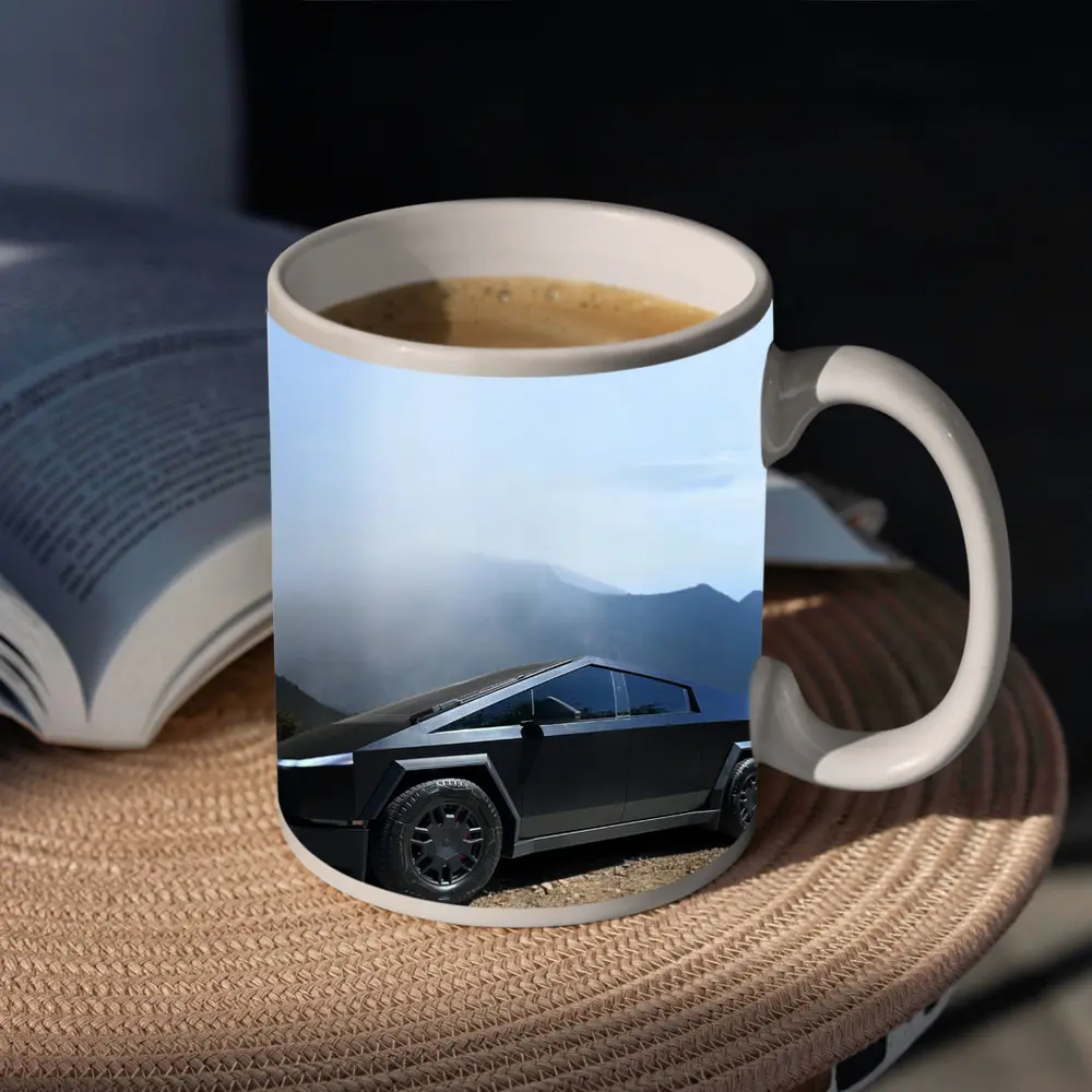 Tesla Cybertruck Black Mountain Misty Backdrop – Mugs