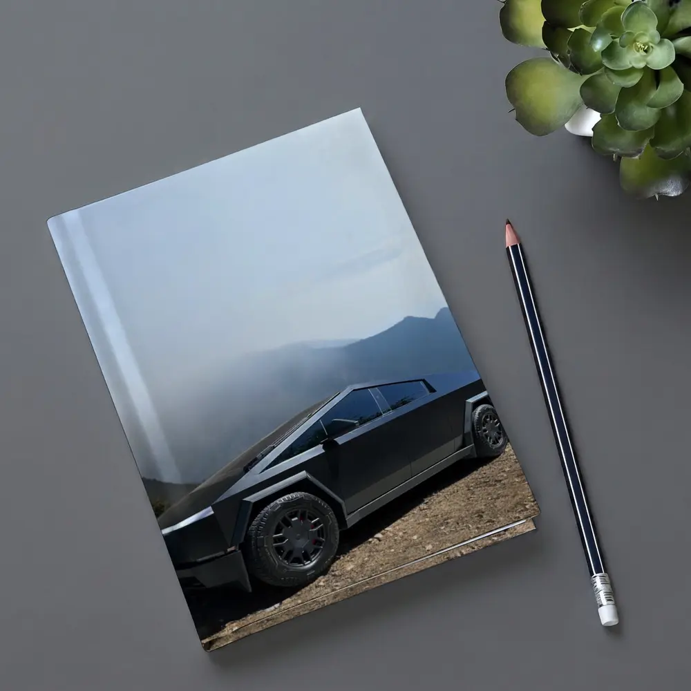 Tesla Cybertruck Black Mountain Misty Backdrop – Notebooks
