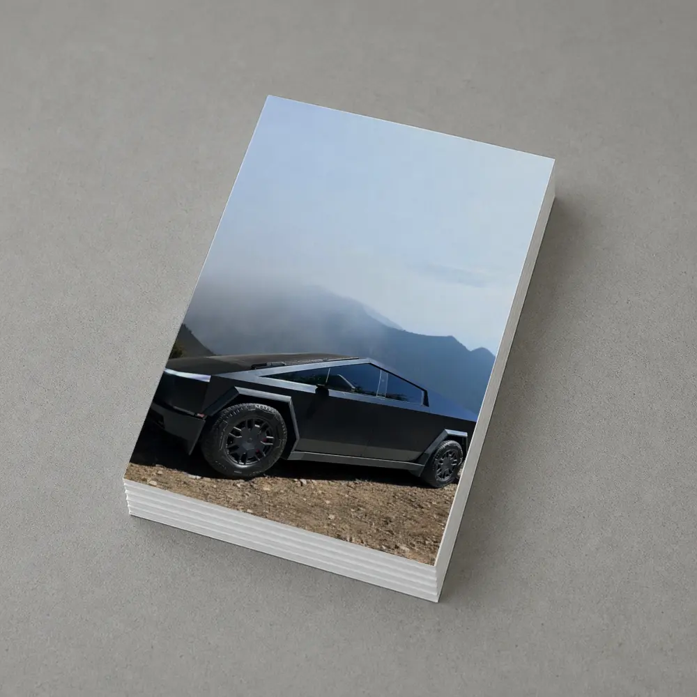 Tesla Cybertruck Black Mountain Misty Backdrop – Postcards