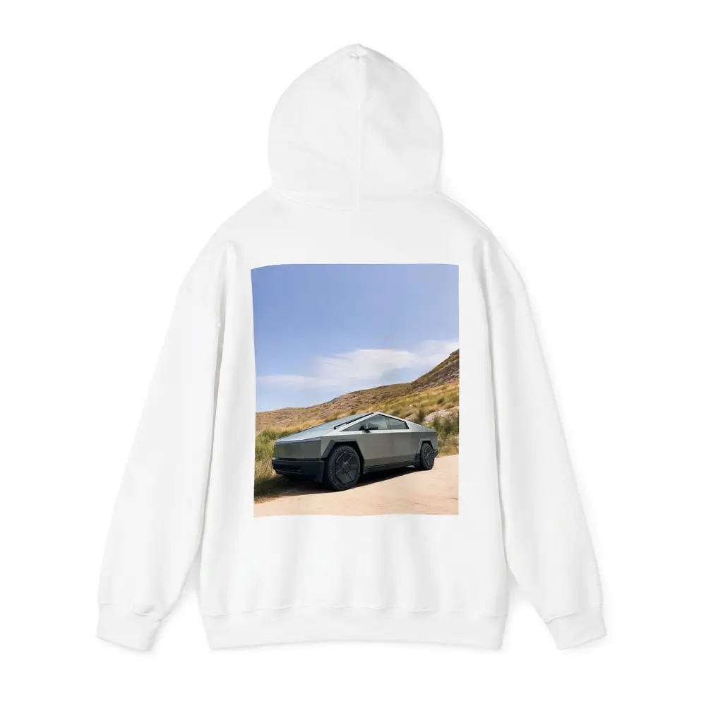 Tesla Cybertruck Parked On Desert Dirt Road – Hoodies