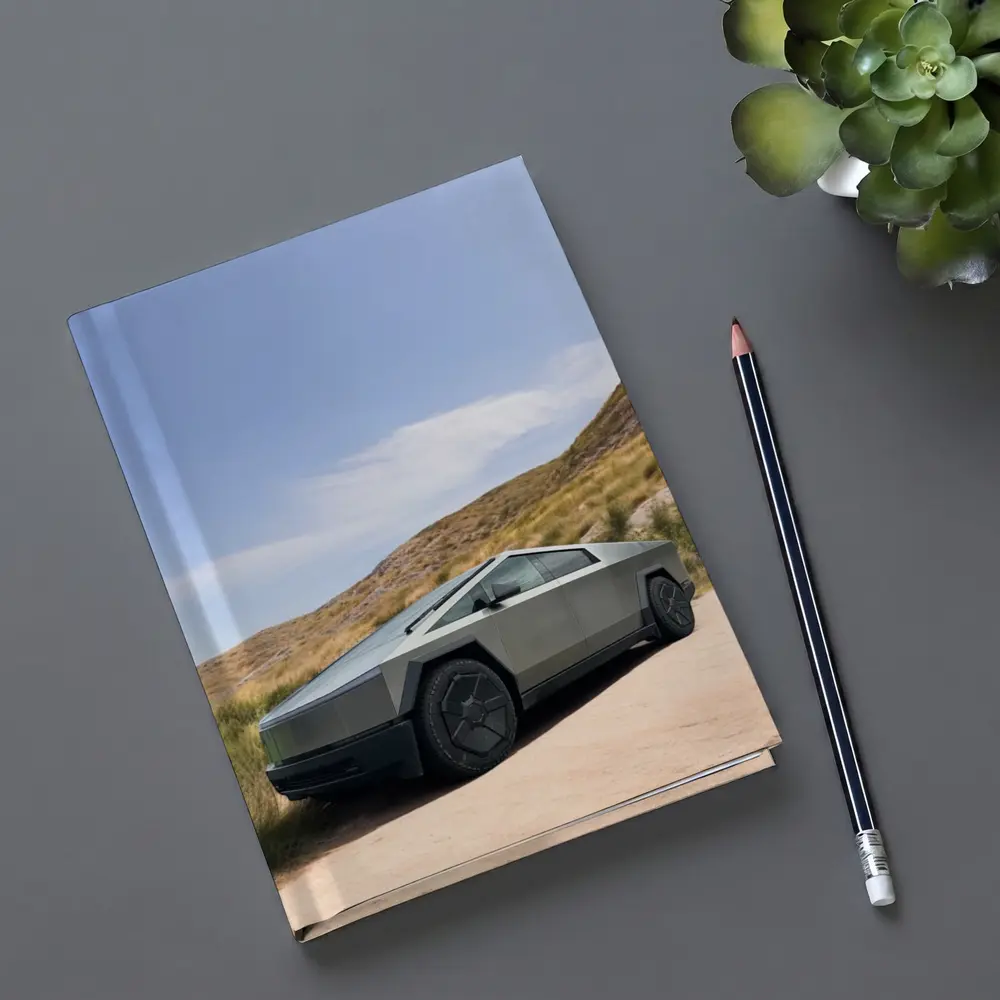 Tesla Cybertruck Parked On Desert Dirt Road – Notebooks