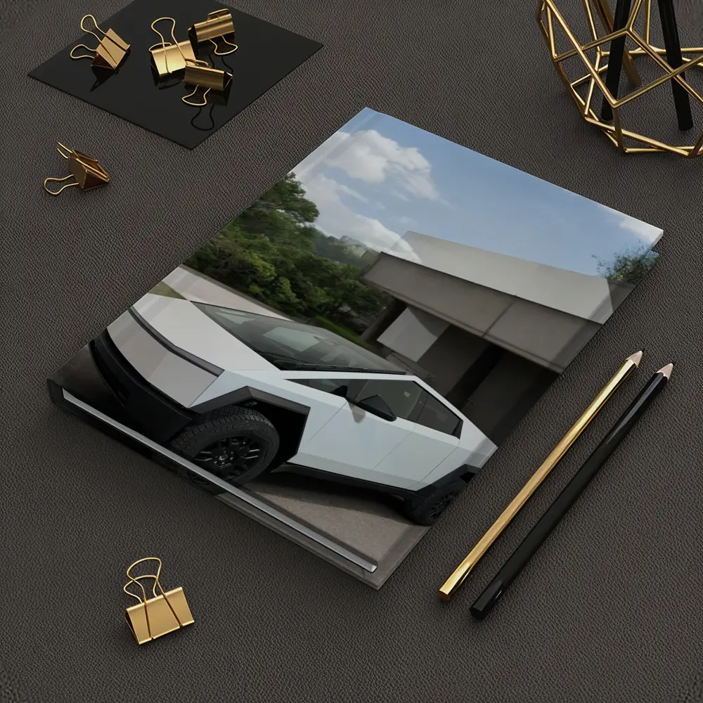 Tesla Cybertruck Parked Modern House Exterior – Notebooks