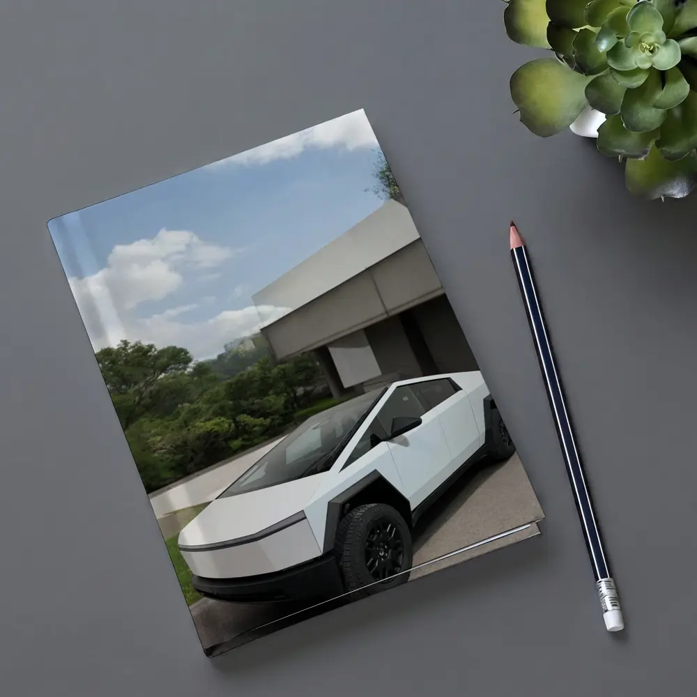 Tesla Cybertruck Parked Modern House Exterior – Notebooks