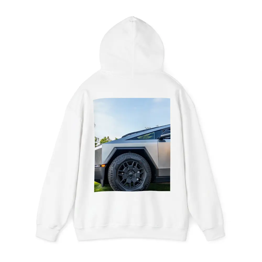 Tesla Cybertruck Parked On Green Grass – Hoodies
