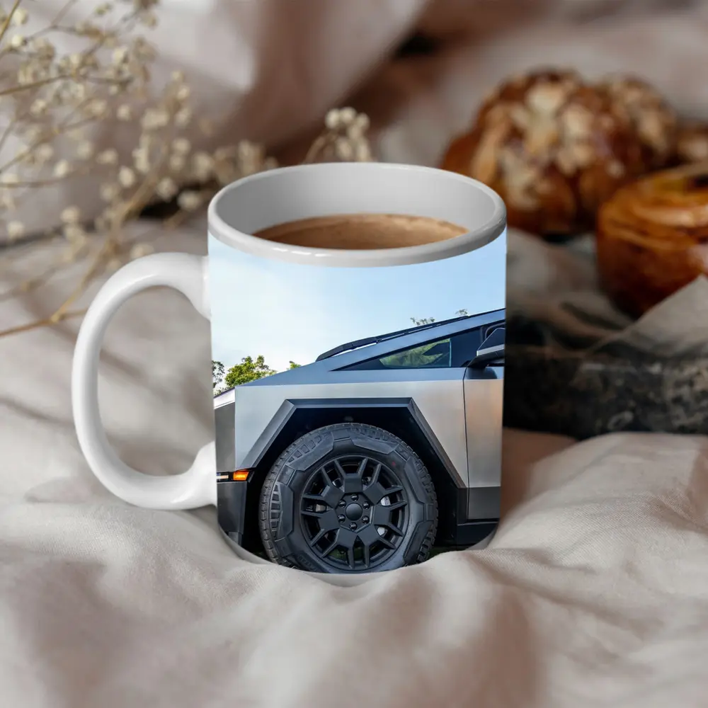 Tesla Cybertruck Parked On Green Grass – Mugs