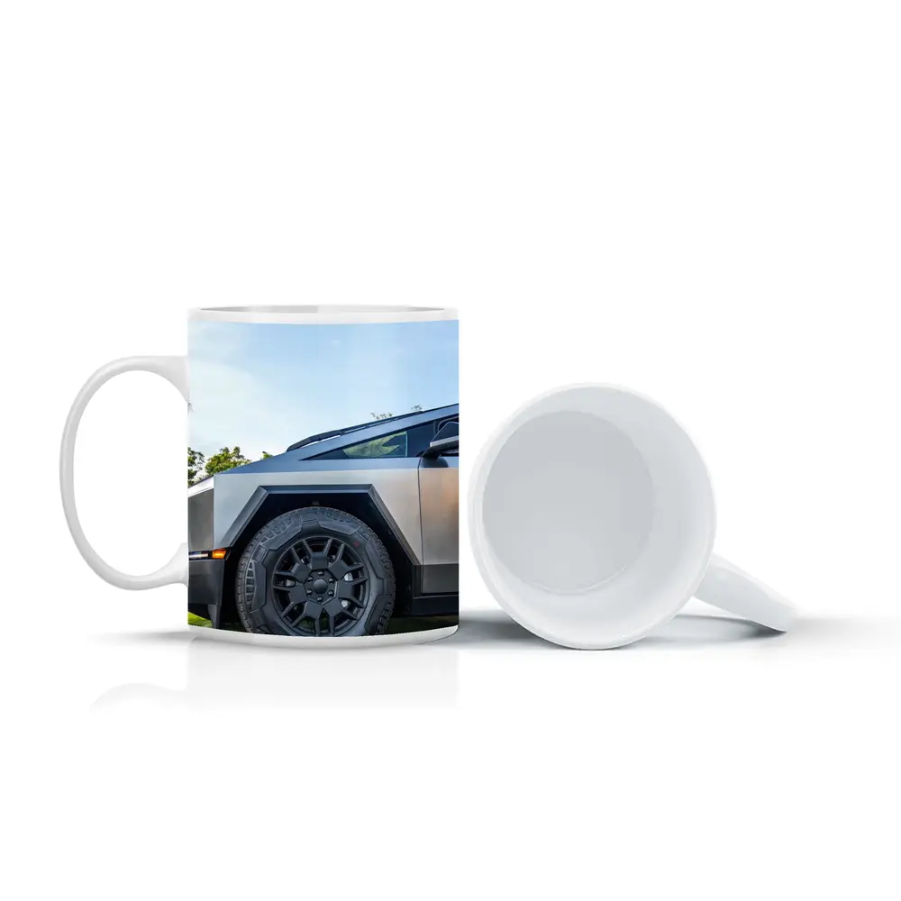 Tesla Cybertruck Parked On Green Grass – Mugs