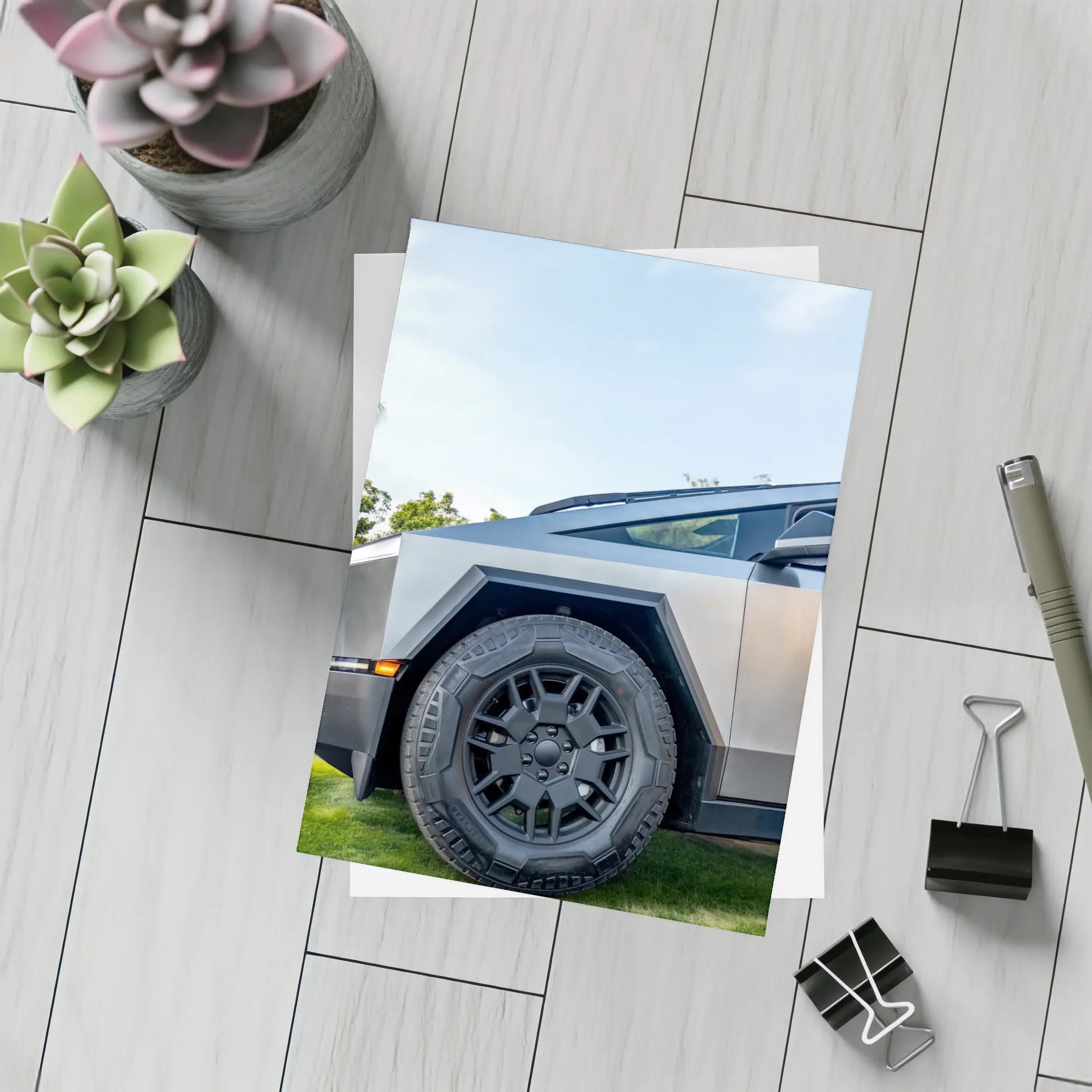 Tesla Cybertruck Parked On Green Grass – Postcards