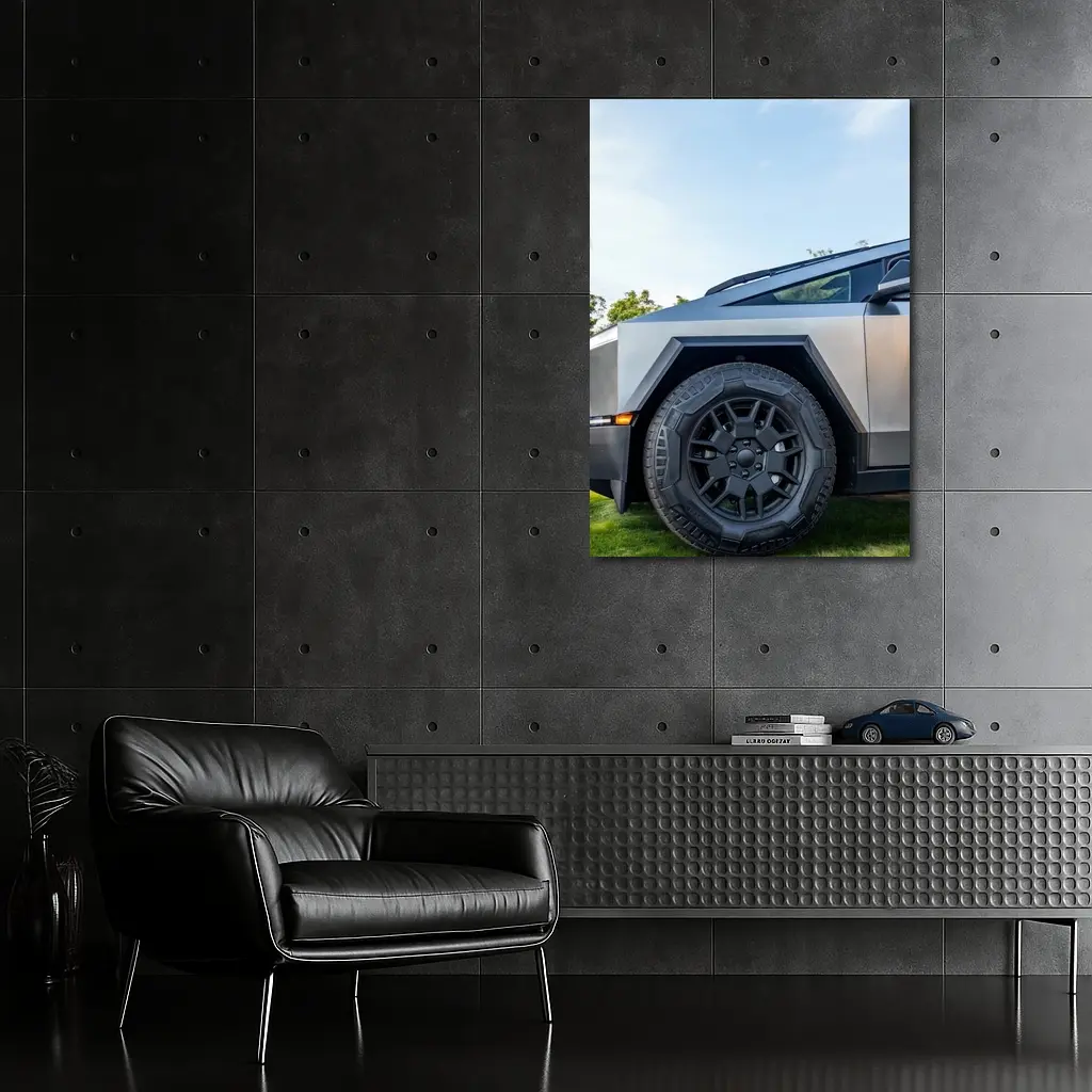 Tesla Cybertruck Parked On Green Grass – Wall Art