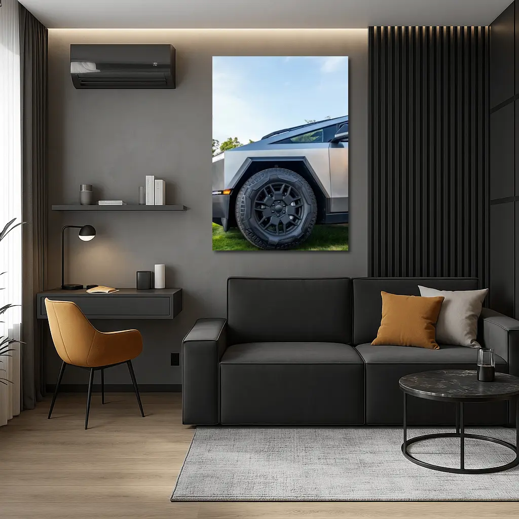 Tesla Cybertruck Parked On Green Grass – Wall Art