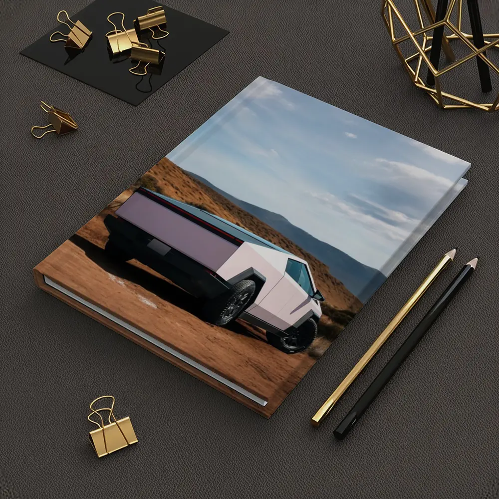 Tesla Cybertruck Pink Desert Mountain Backdrop – Notebooks