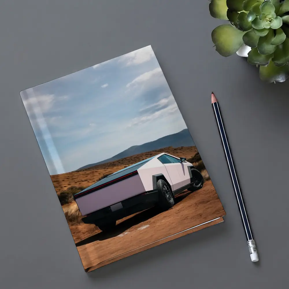 Tesla Cybertruck Pink Desert Mountain Backdrop – Notebooks