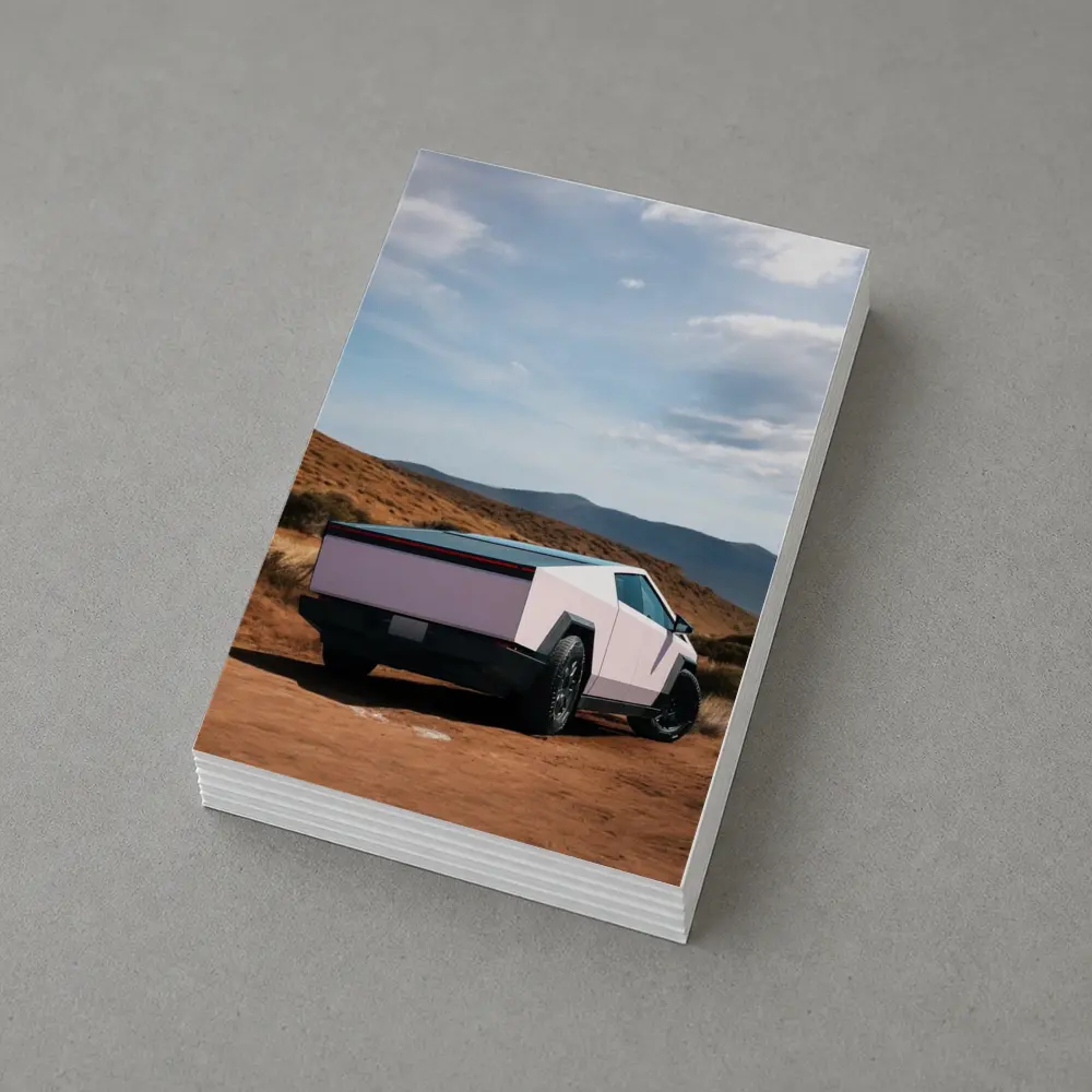 Tesla Cybertruck Pink Desert Mountain Backdrop – Postcards