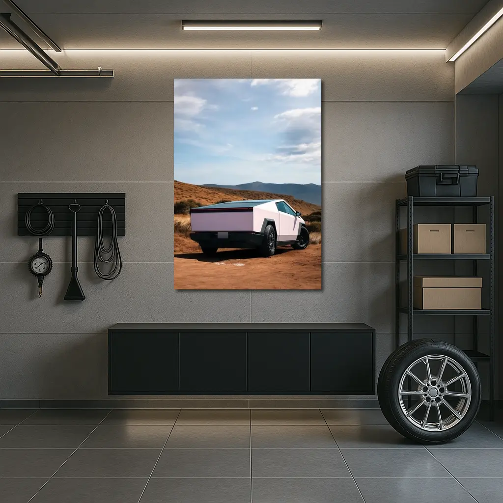 Tesla Cybertruck Pink Desert Mountain Backdrop – Wall Art
