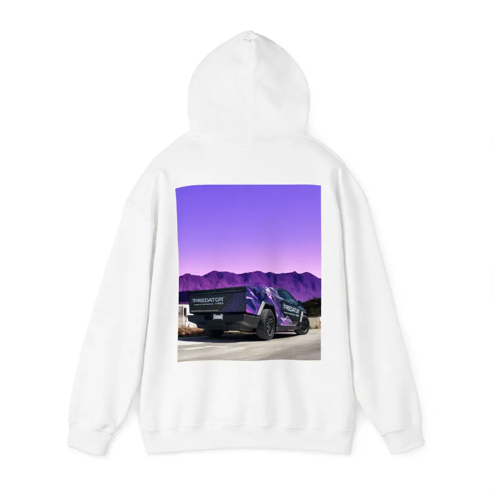 Tesla Cybertruck Purple Wrap Mountain Background – Hoodies
