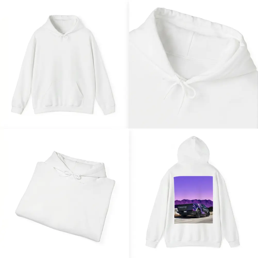 Tesla Cybertruck Purple Wrap Mountain Background – Hoodies