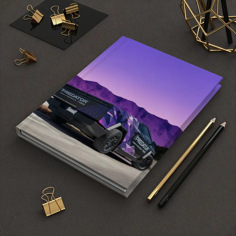 Tesla Cybertruck Purple Wrap Mountain Background – Notebooks