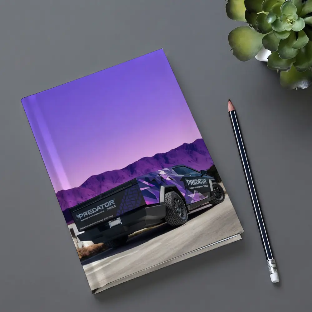 Tesla Cybertruck Purple Wrap Mountain Background – Notebooks