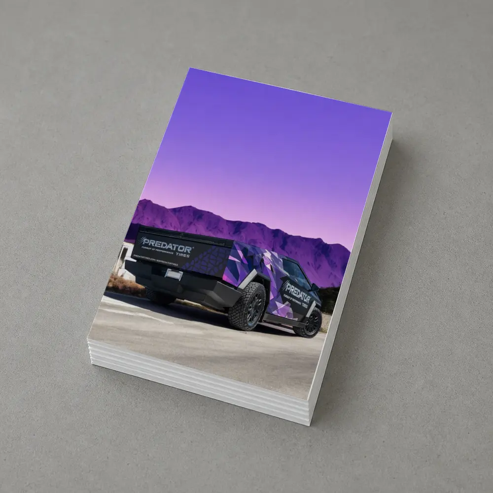 Tesla Cybertruck Purple Wrap Mountain Background – Postcards