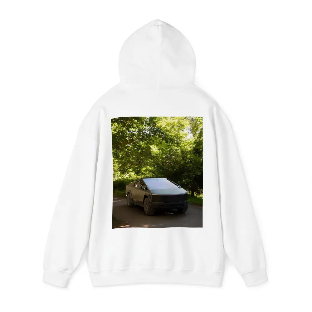 Tesla Cybertruck Parked On Forest Road – Hoodies