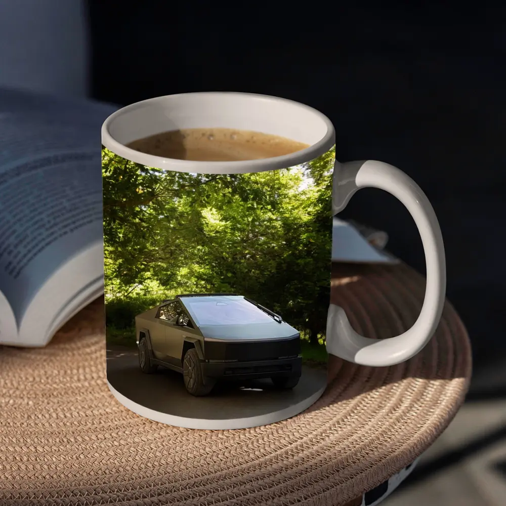 Tesla Cybertruck Parked On Forest Road – Mugs