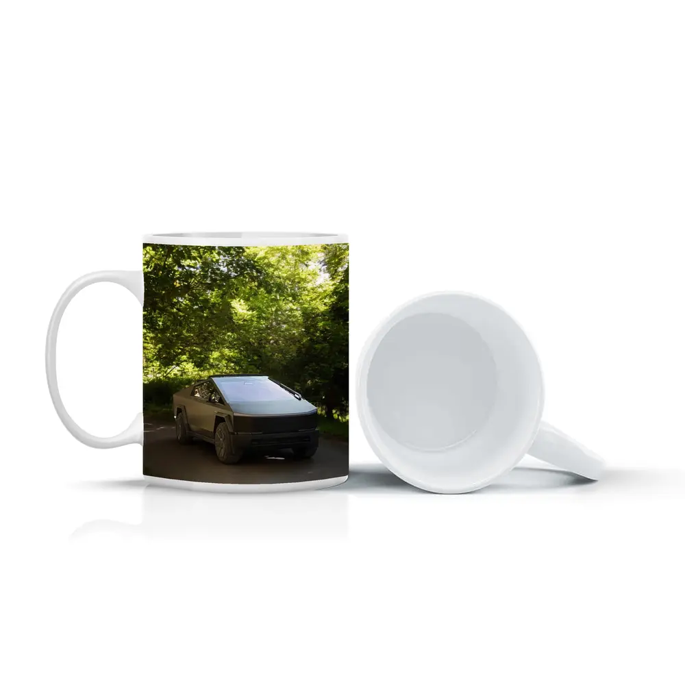 Tesla Cybertruck Parked On Forest Road – Mugs