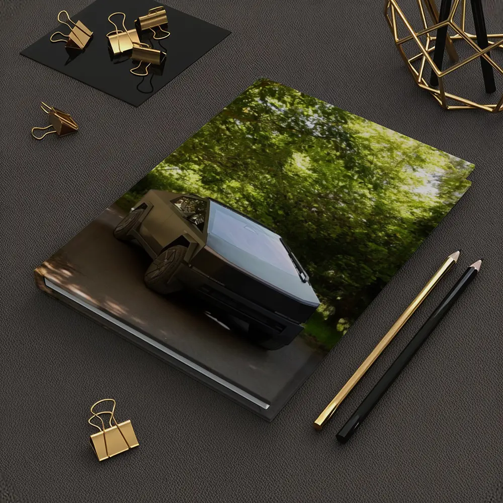 Tesla Cybertruck Parked On Forest Road – Notebooks
