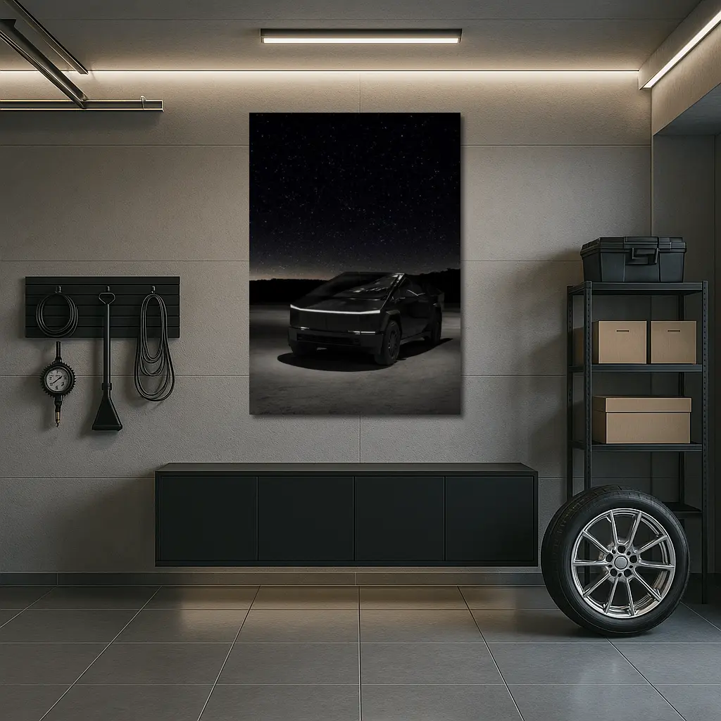 Tesla Cybertruck Under Starry Night Sky – Wall Art