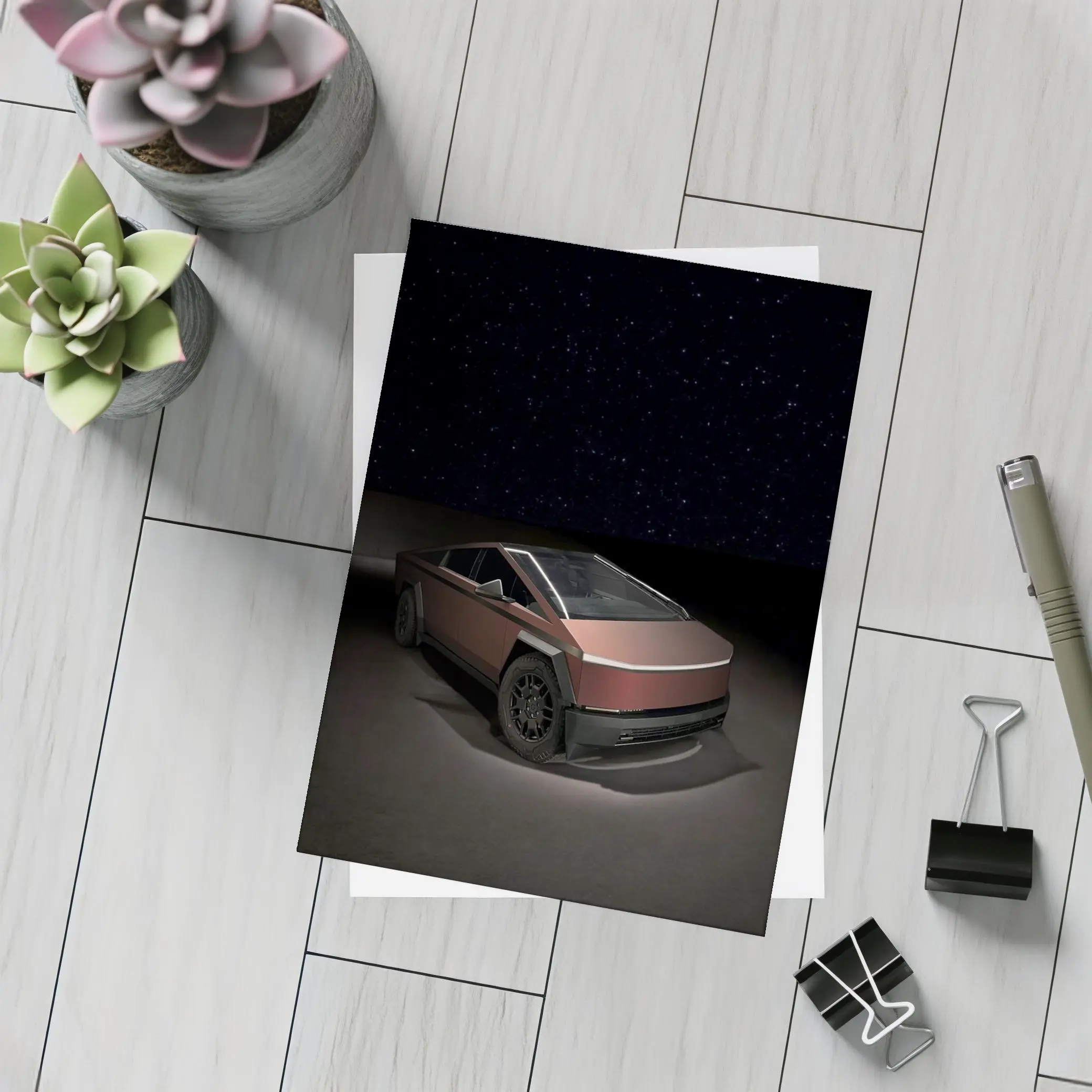 Tesla Cybertruck Under Starry Night Sky – Postcards