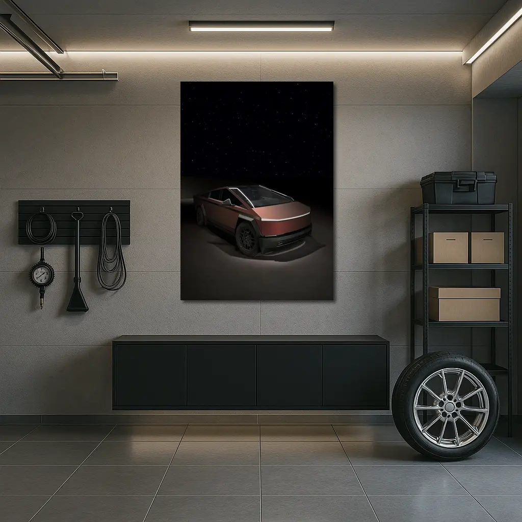 Tesla Cybertruck Under Starry Night Sky – Wall Art