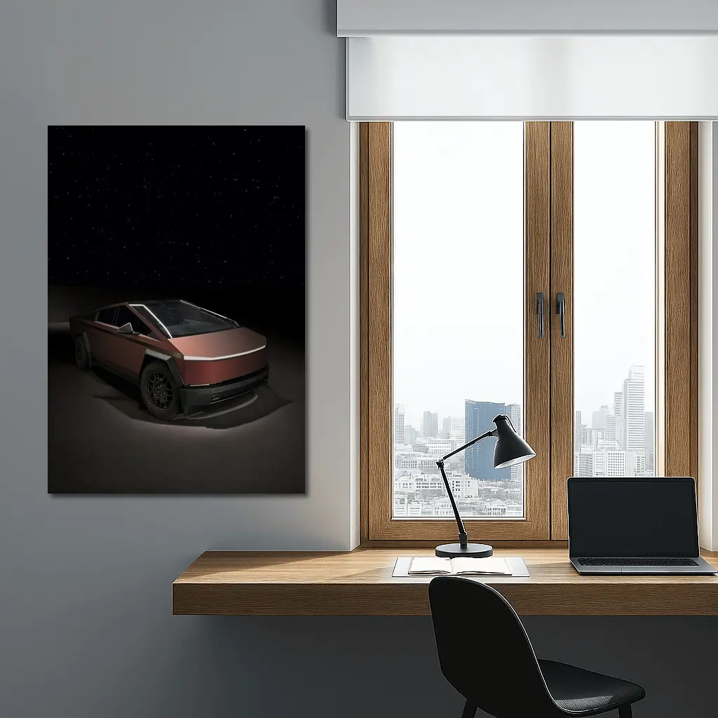 Tesla Cybertruck Under Starry Night Sky – Wall Art