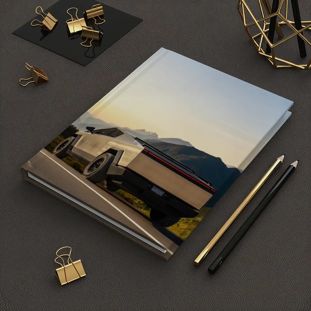 Tesla Cybertruck Parked on Mountain Road Sunset – Notebooks