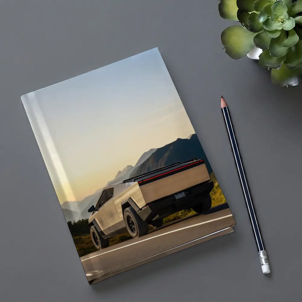 Tesla Cybertruck Parked on Mountain Road Sunset – Notebooks