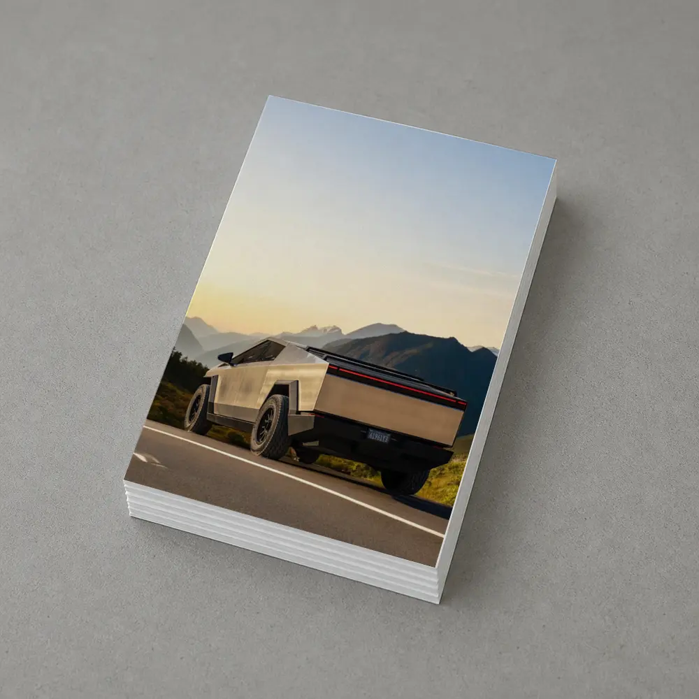 Tesla Cybertruck Parked on Mountain Road Sunset – Postcards