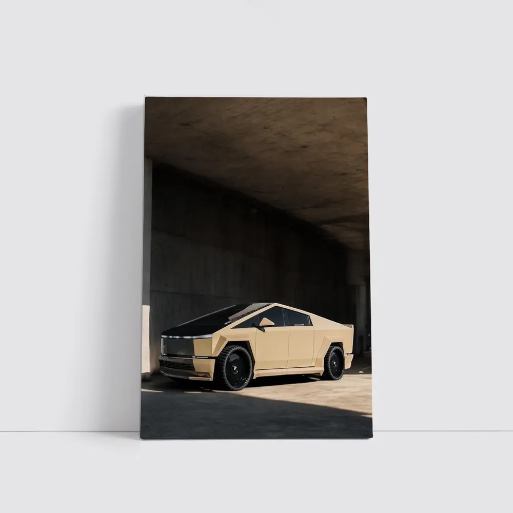 Tesla Cybertruck Beige Under Concrete Bridge – Wall Art
