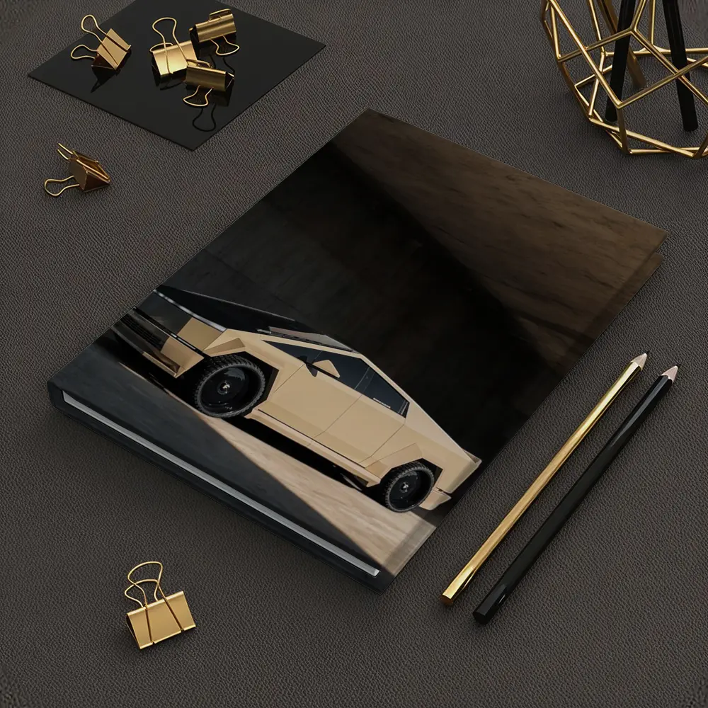 Tesla Cybertruck Beige Under Concrete Bridge – Notebooks