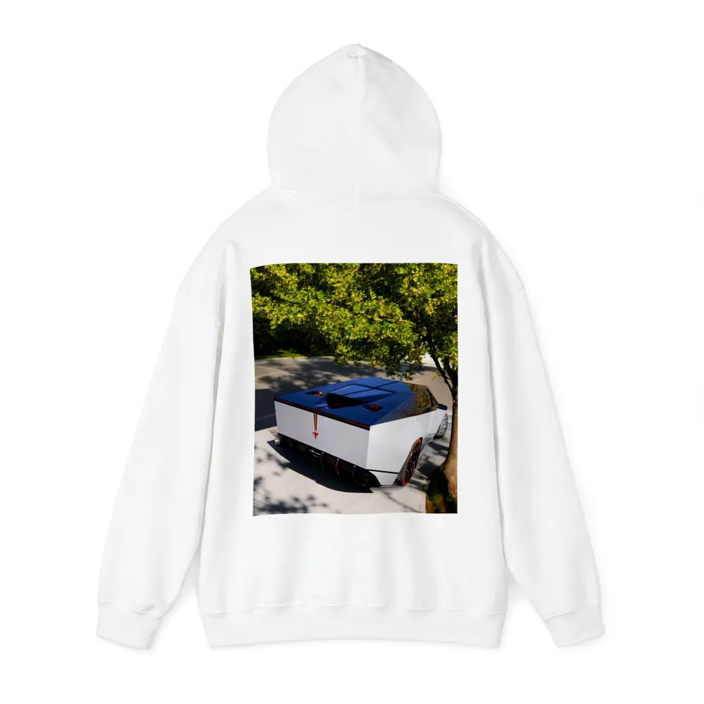 Tesla Cybertruck Parked Under Green Tree – Hoodies