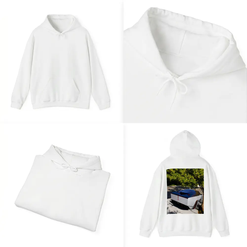 Tesla Cybertruck Parked Under Green Tree – Hoodies
