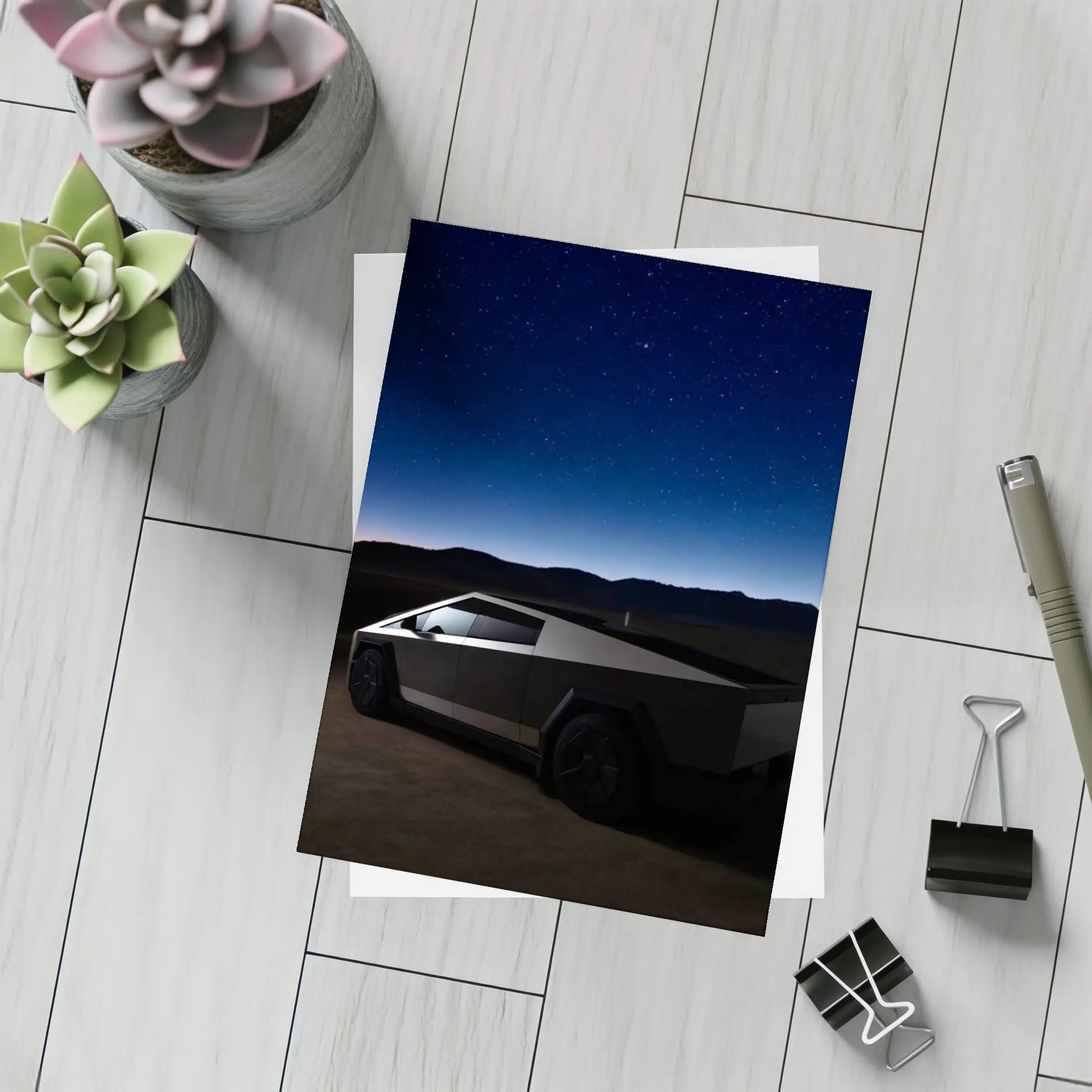 Tesla Cybertruck Under Starry Night Sky – Postcards
