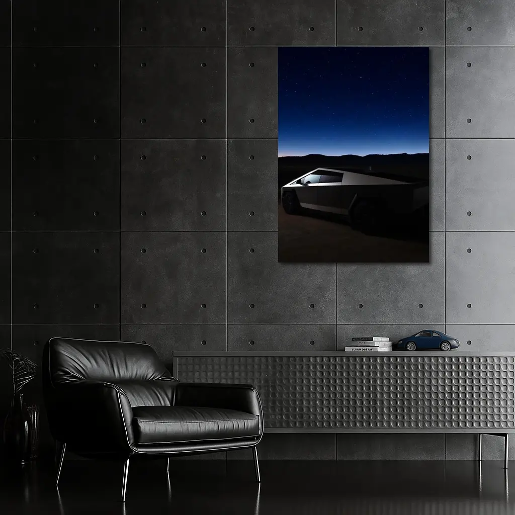 Tesla Cybertruck Under Starry Night Sky – Wall Art