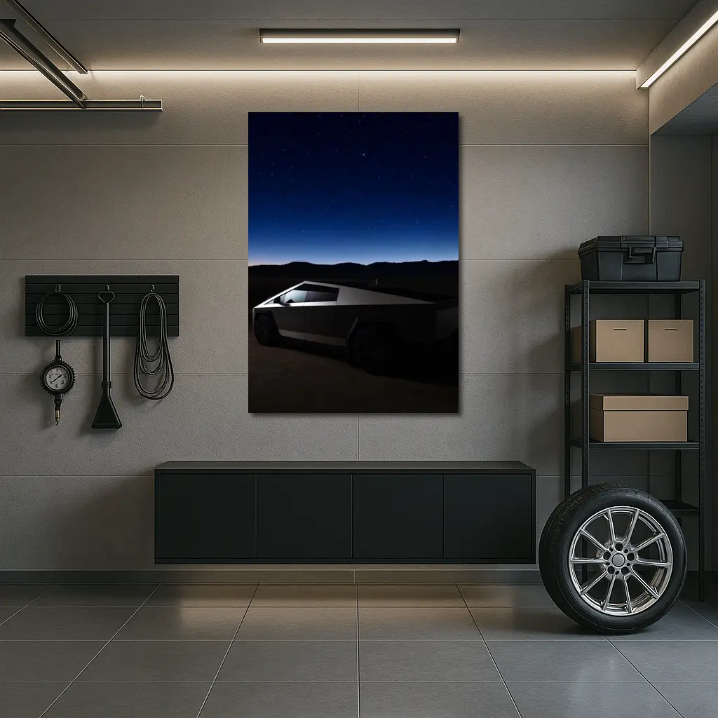 Tesla Cybertruck Under Starry Night Sky – Wall Art