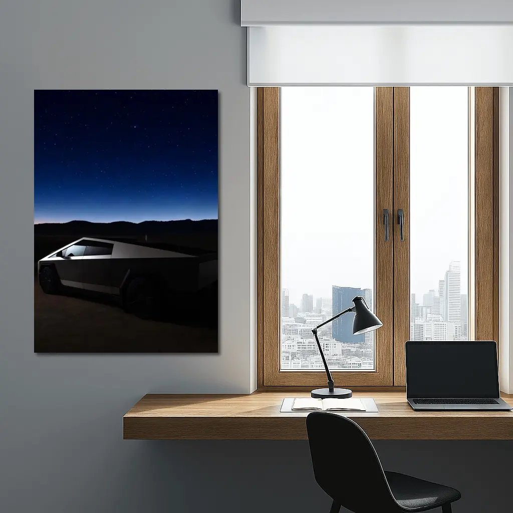 Tesla Cybertruck Under Starry Night Sky – Wall Art