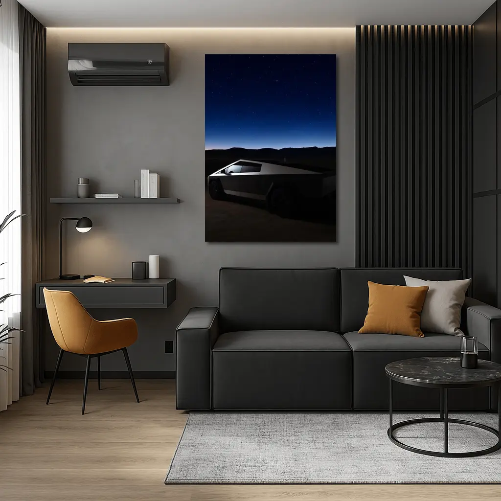 Tesla Cybertruck Under Starry Night Sky – Wall Art