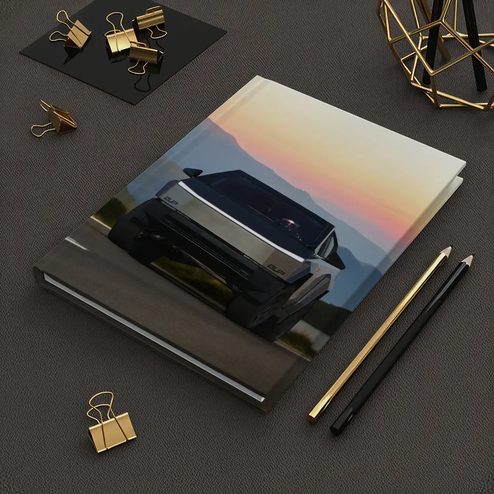 Tesla Cybertruck Driving Mountain Sunset Road – Notebooks