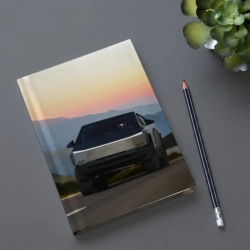 Tesla Cybertruck Driving Mountain Sunset Road – Notebooks
