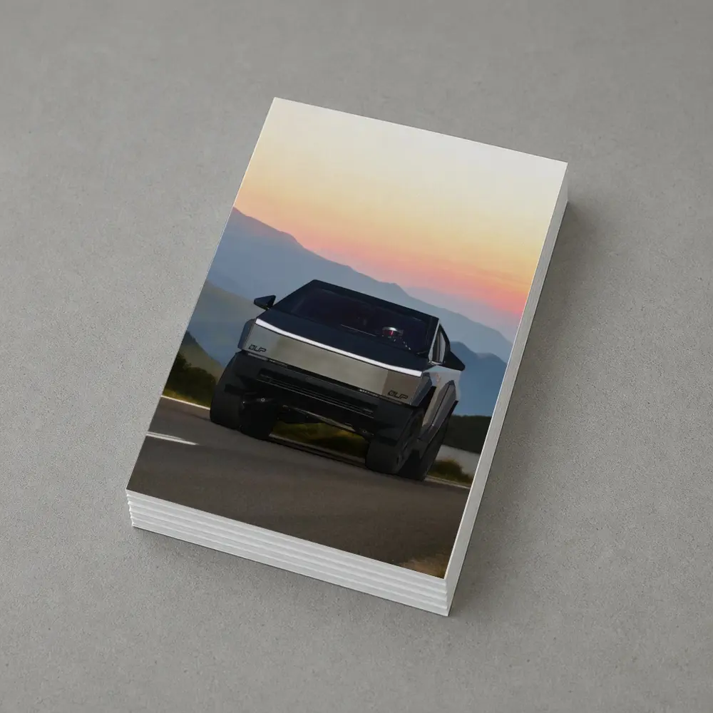 Tesla Cybertruck Driving Mountain Sunset Road – Postcards