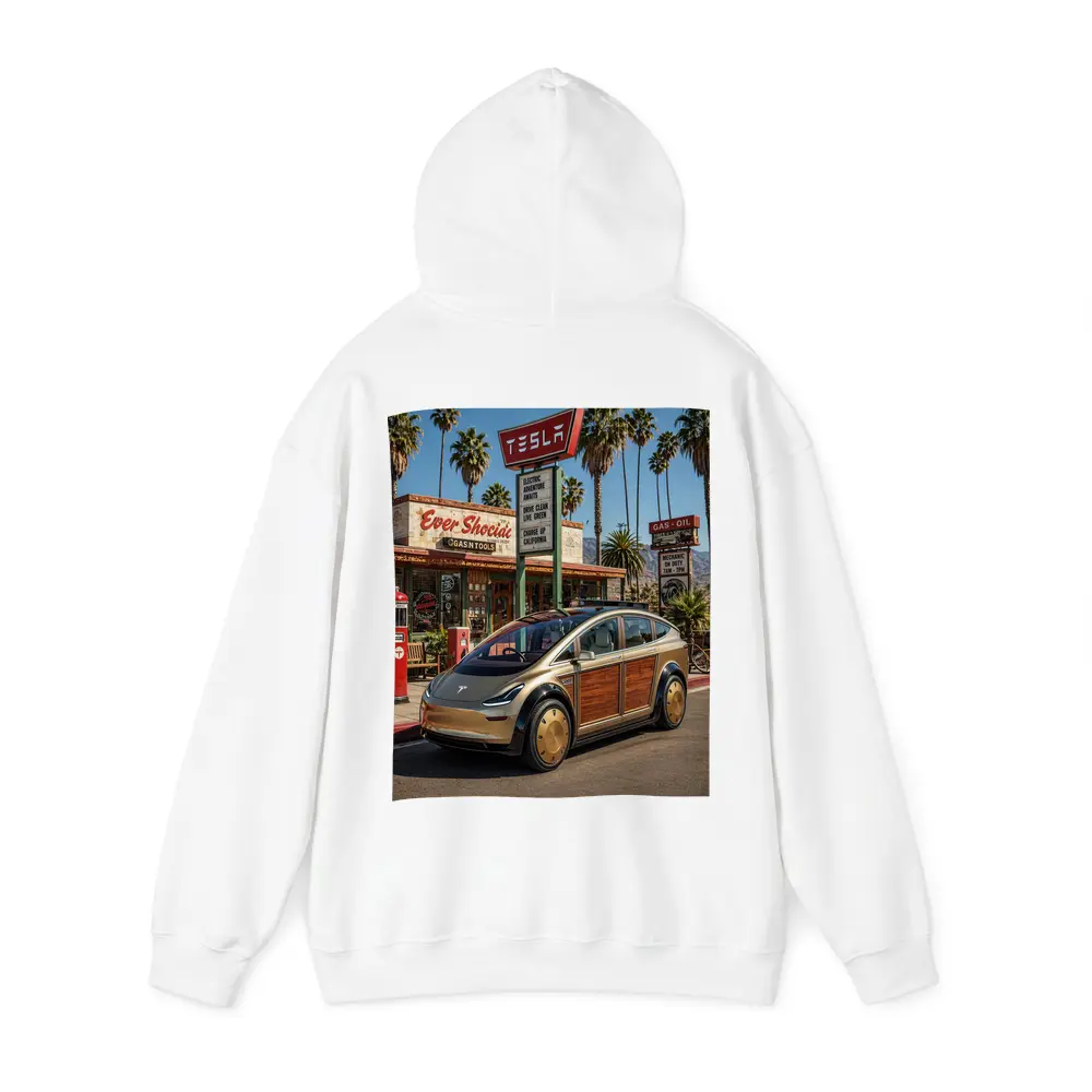 Tesla Woody Wagon Retro California Gas Station – Hoodies