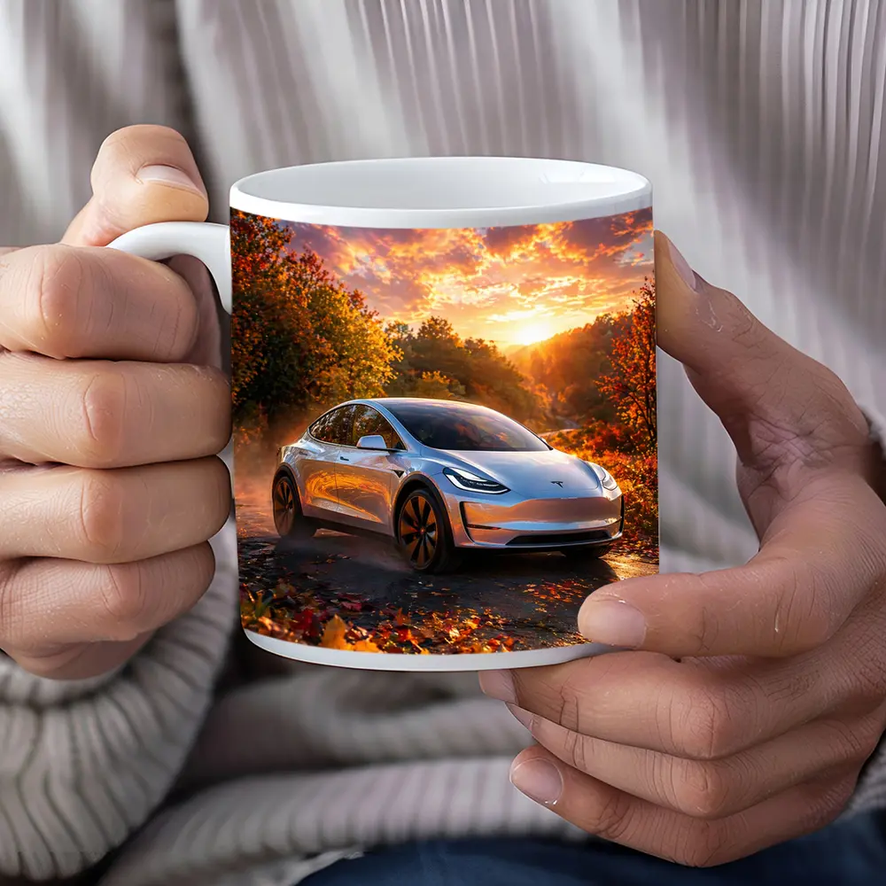 Tesla Model 3 Autumn Sunset Road Drive – Mugs