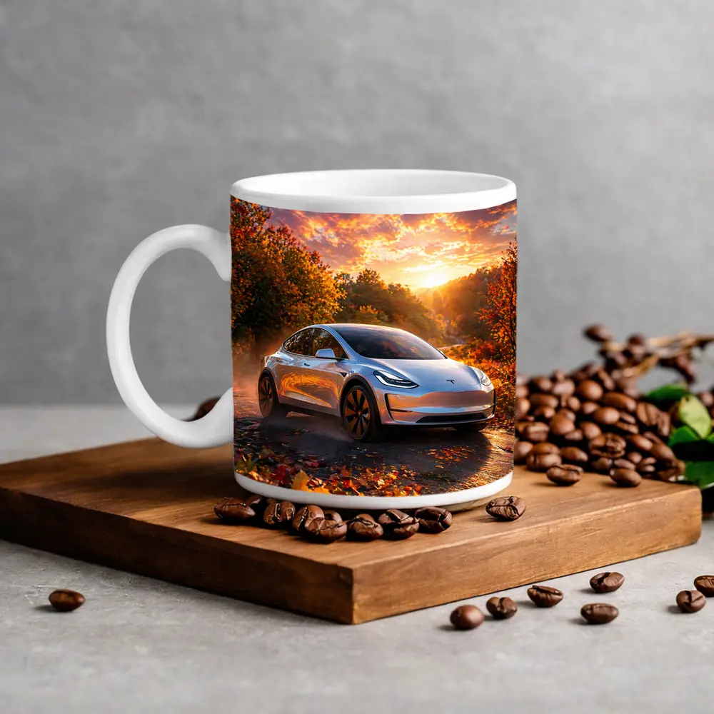 Tesla Model 3 Autumn Sunset Road Drive – Mugs