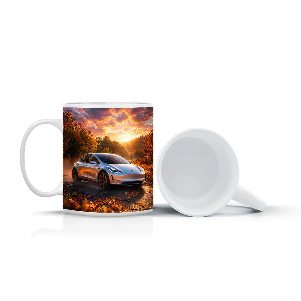 Tesla Model 3 Autumn Sunset Road Drive – Mugs